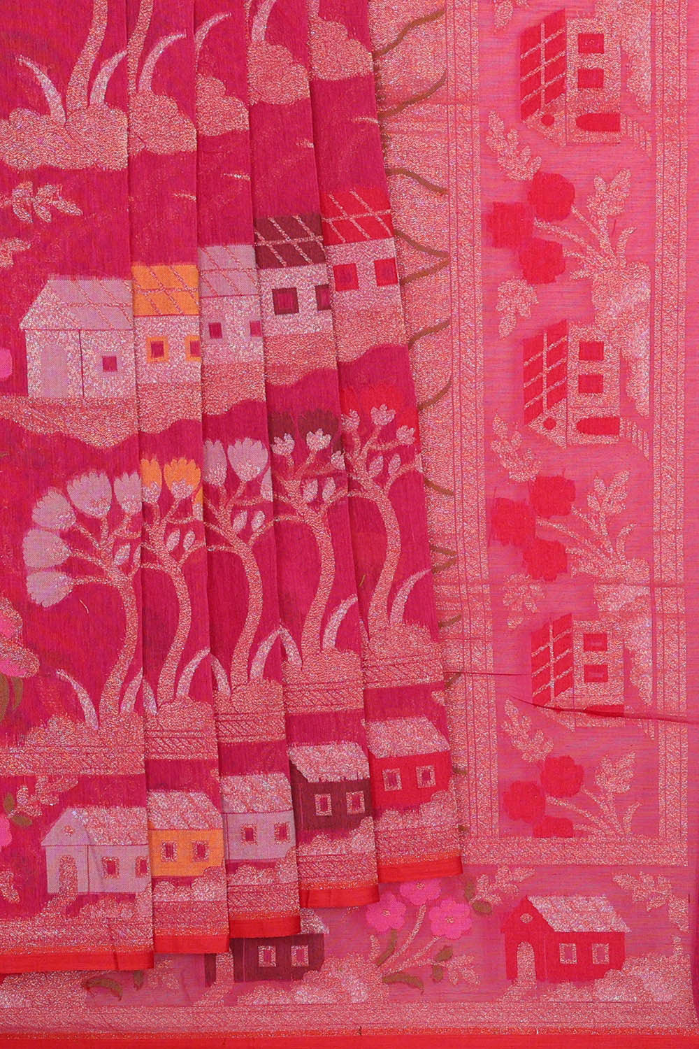 Image of Banarasi Cotton Rani Pink Saree
