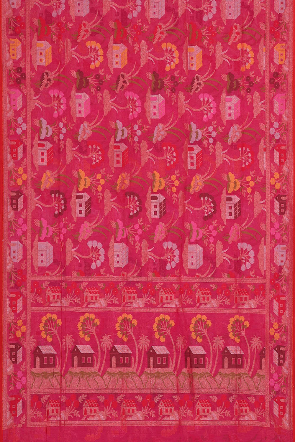 Image of Banarasi Cotton Rani Pink Saree