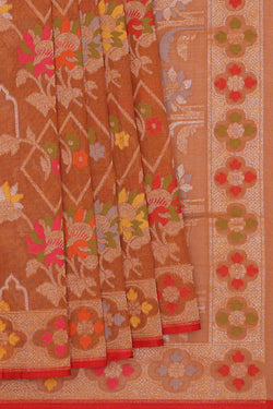 Image of Banarasi Cotton Creamy Brown Saree