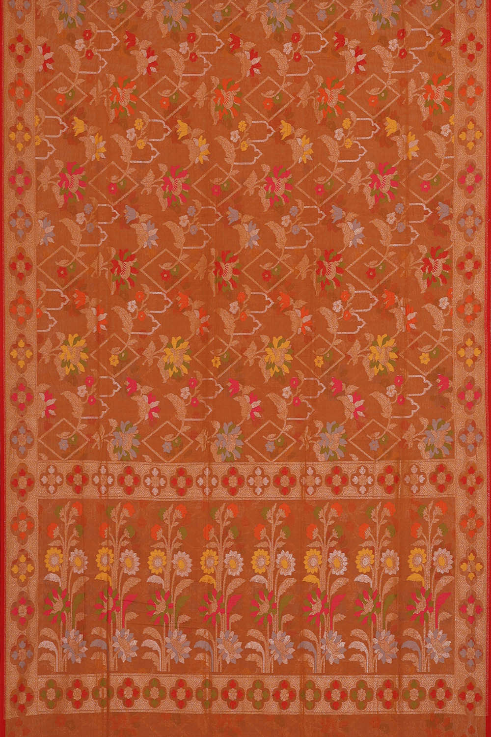 Image of Banarasi Cotton Creamy Brown Saree