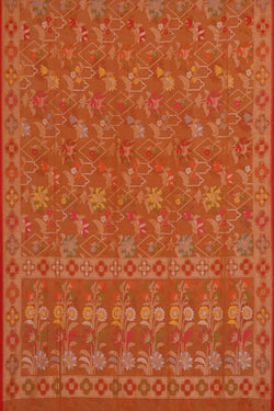 Image of Banarasi Cotton Creamy Brown Saree
