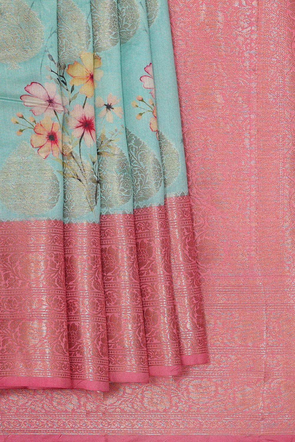 Printed Banarasi Light Blue Saree