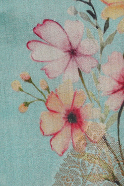 Image of Printed Banarasi Light Blue Saree