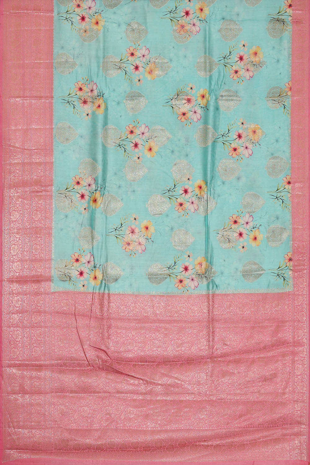 Printed Banarasi Light Blue Saree