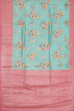 Image of Printed Banarasi Light Blue Saree