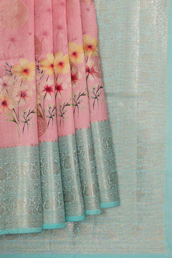 Image of Printed Banarasi Pink Saree
