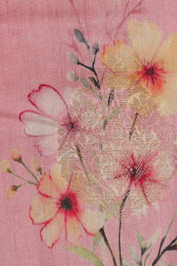 Image of Printed Banarasi Pink Saree