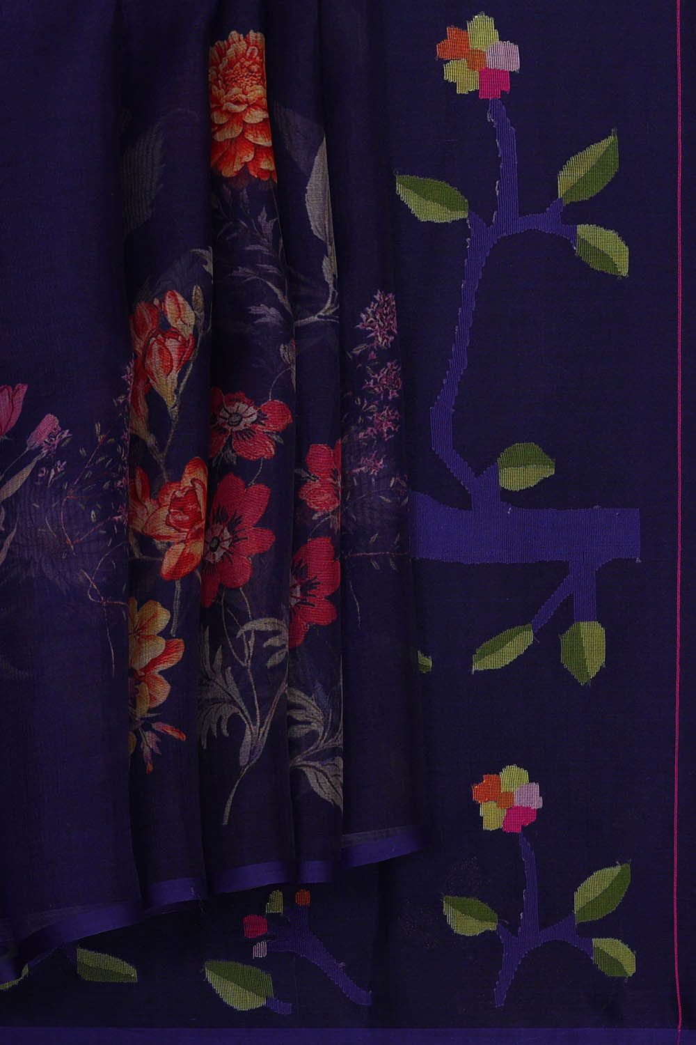 Image of Banarasi Organza Kora Dark Blue Saree