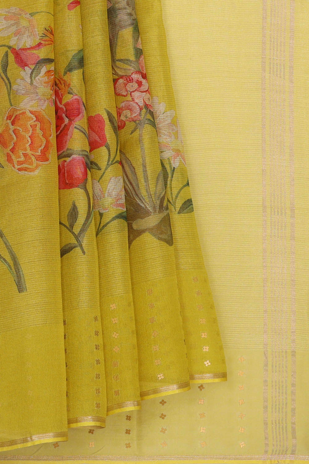 Image of Banarasi Organza Kora Yellow Saree