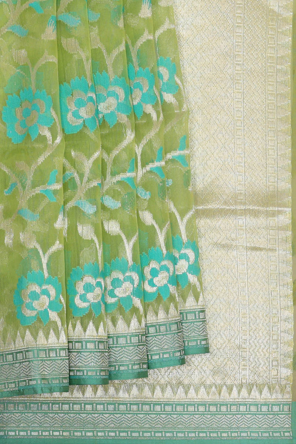Image of Banarasi Organza Kora Green Saree