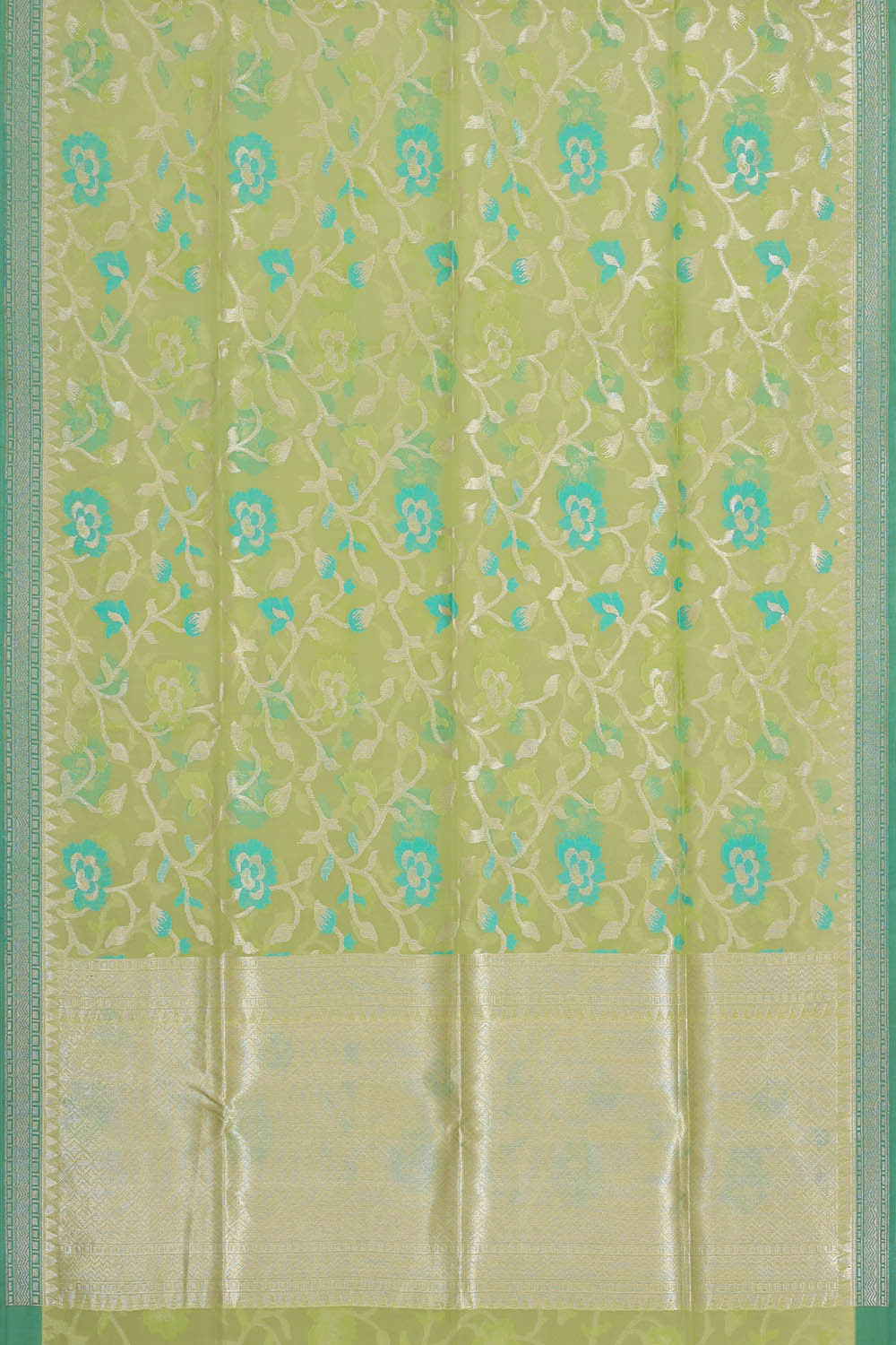 Banarasi Organza Kora Green Saree