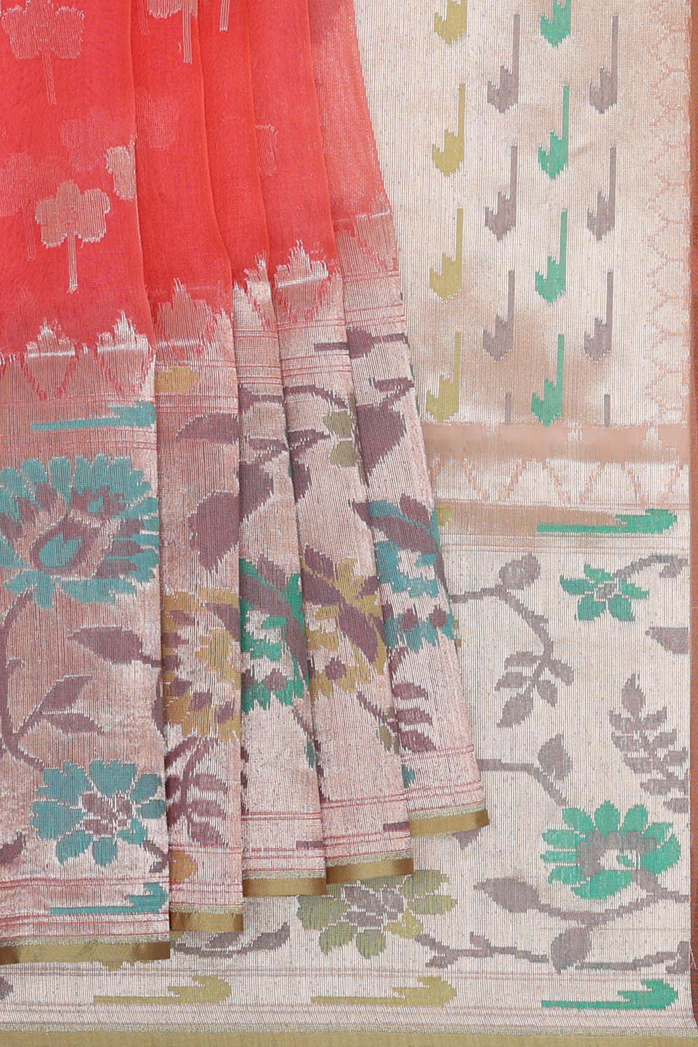 Image of Banarasi Organza Kora Dark Peach Saree