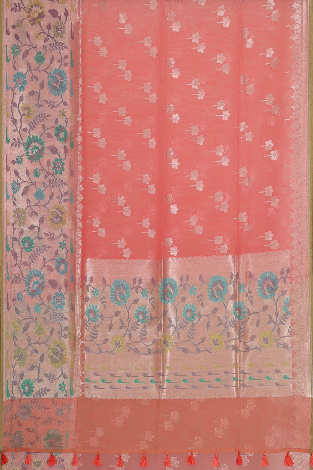 Banarasi Organza Kora Dark Peach Saree