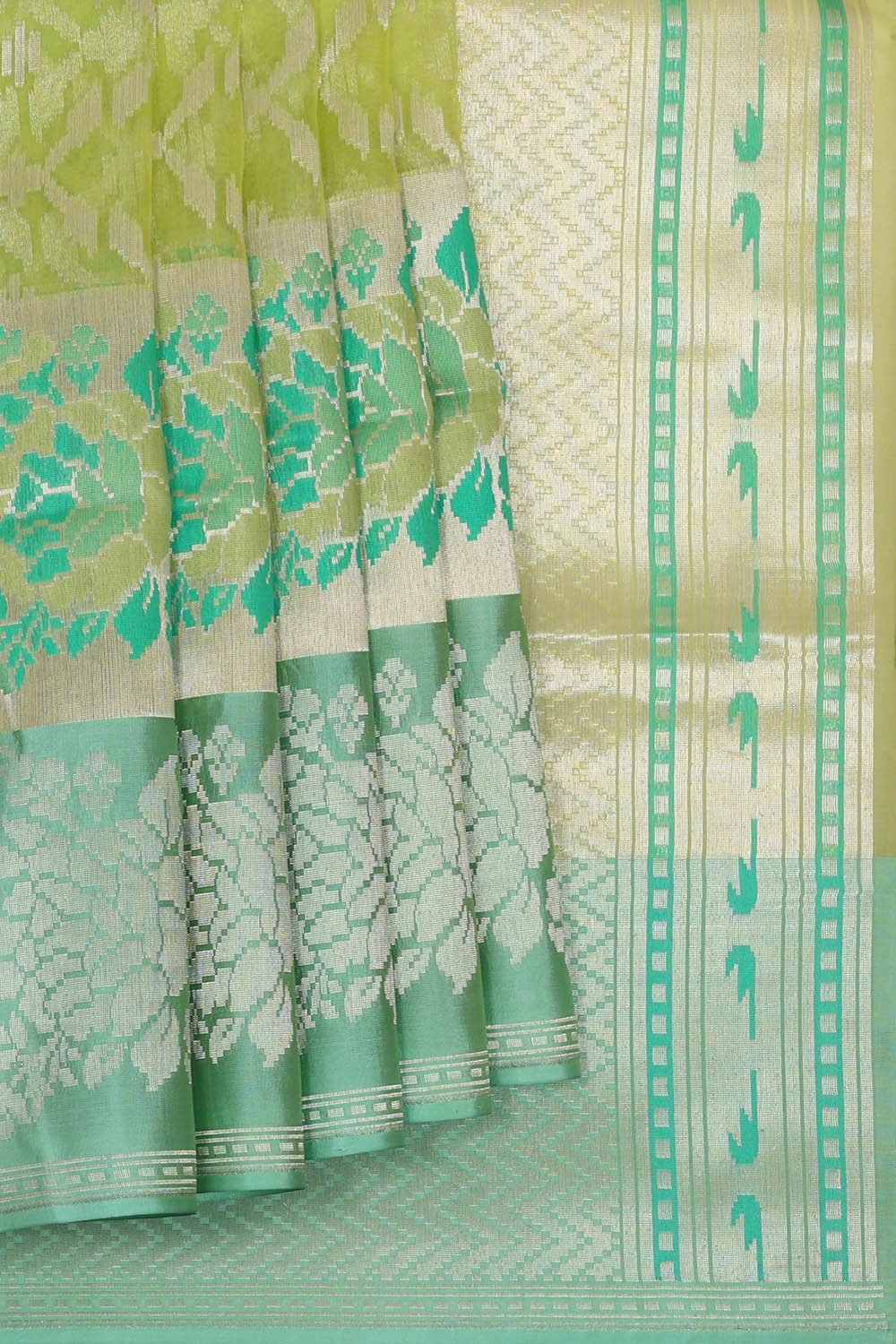 Image of Banarasi Organza Kora Green Saree