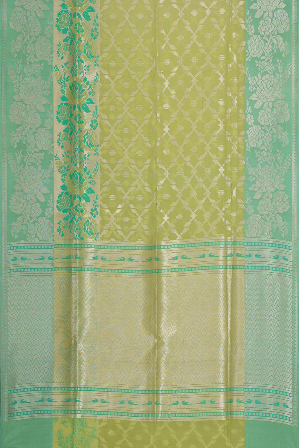 Image of Banarasi Organza Kora Green Saree
