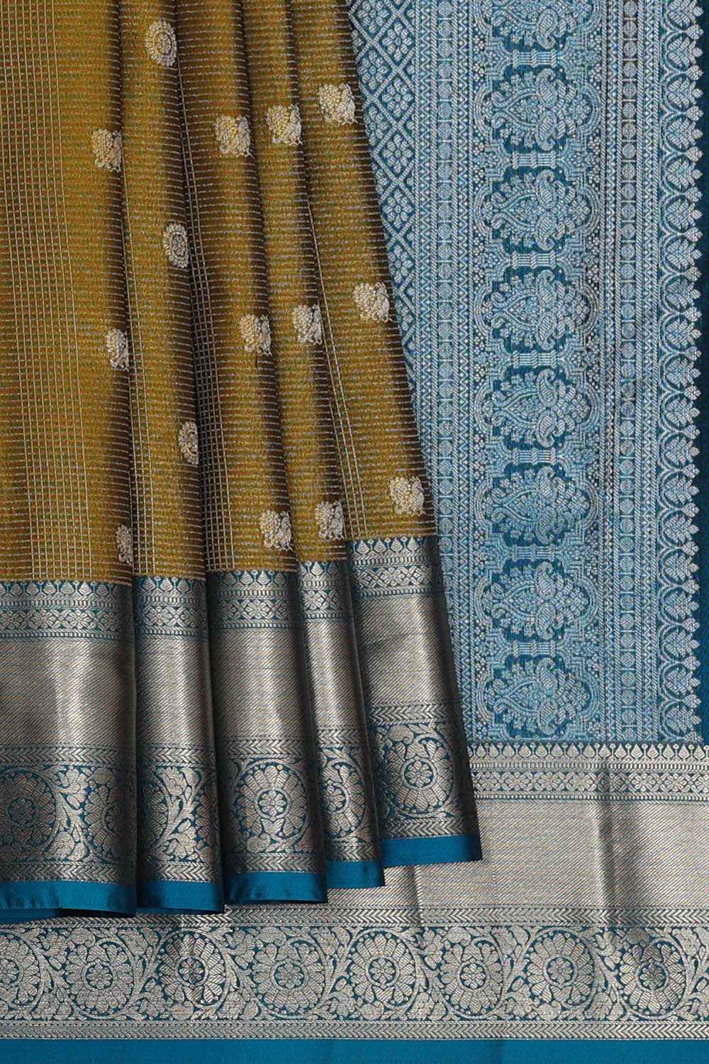 Image of Kanchipattu Mehndi Brown Brocade Saree