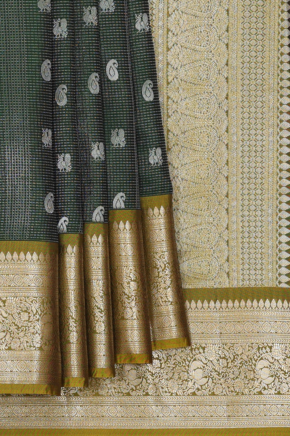 Image of Kanchipattu Bottle Green Brocade Saree