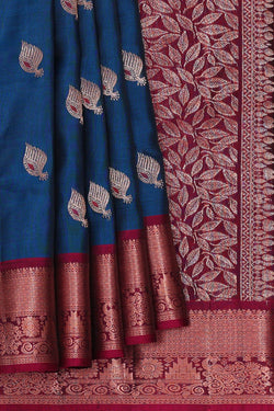 Image of Kanchipattu Peacock Blue Brocade Saree