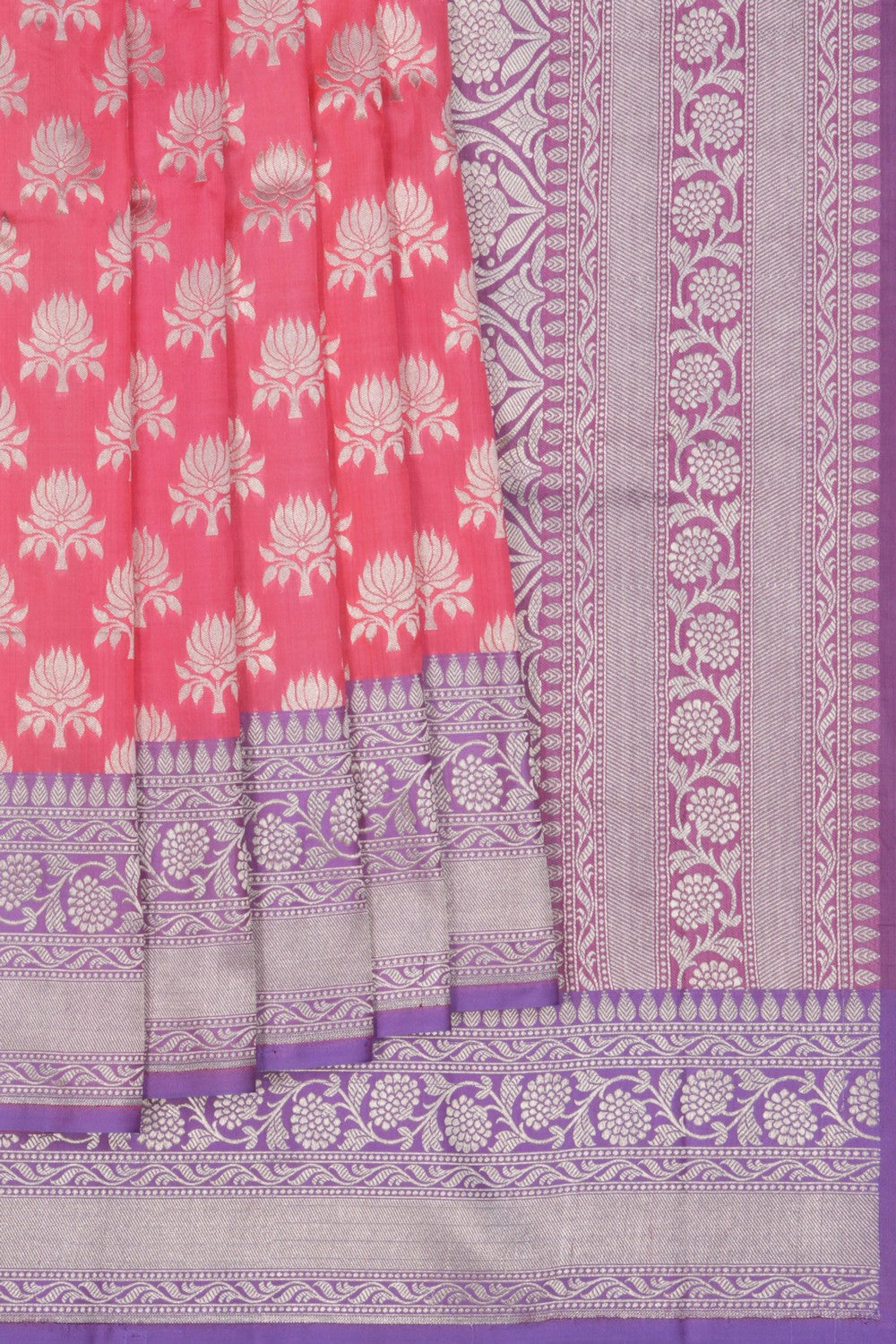 Image of Banarasi Katan Silk Coral Pink Saree