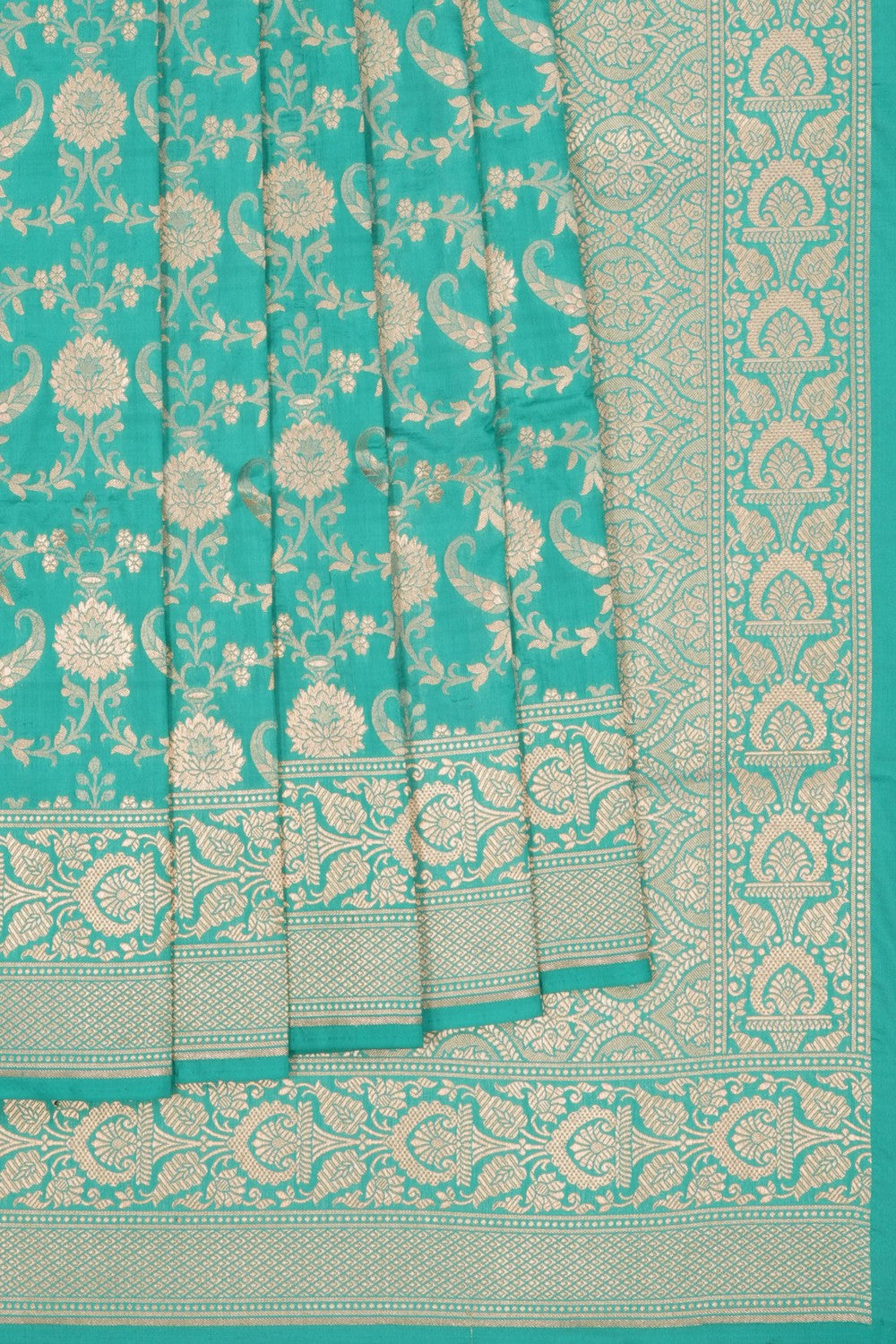 Image of Banarasi Katan Silk Turquoise Green Saree