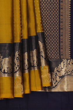 Image of Kanchipattu Dark Mustard Yellow Brocade Saree