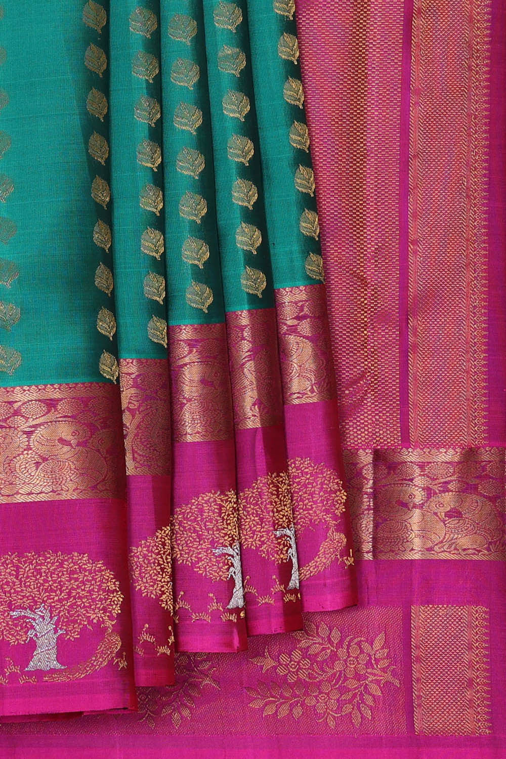 Image of Kanchipattu Peacock Green Brocade Saree