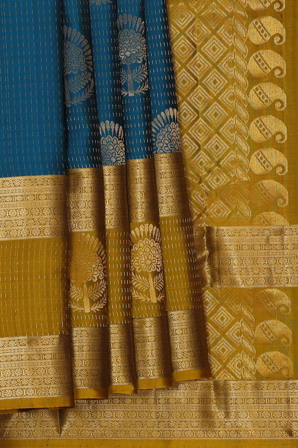 Image of Kanchipattu Peacock Blue Brocade Saree