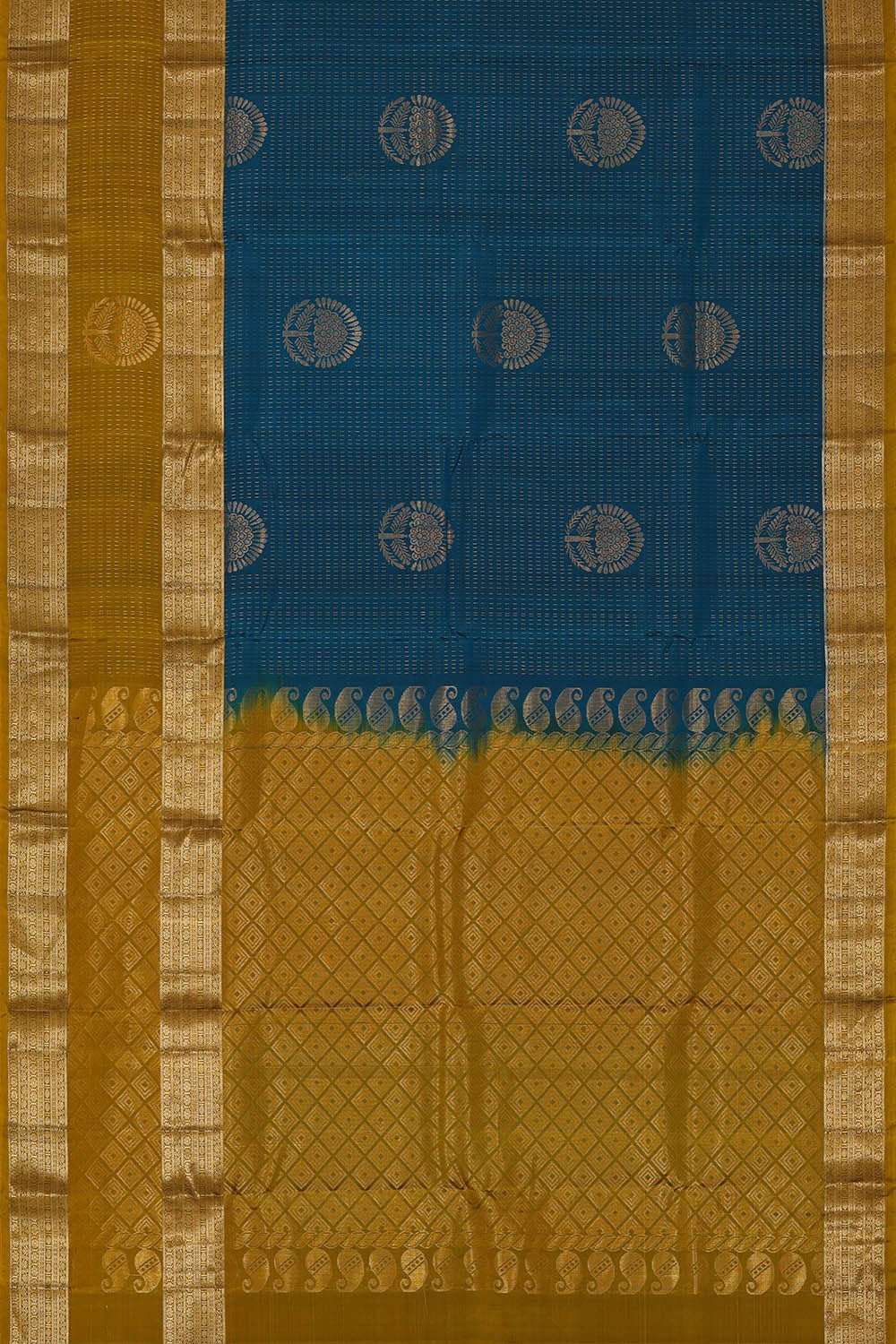 Image of Kanchipattu Peacock Blue Brocade Saree