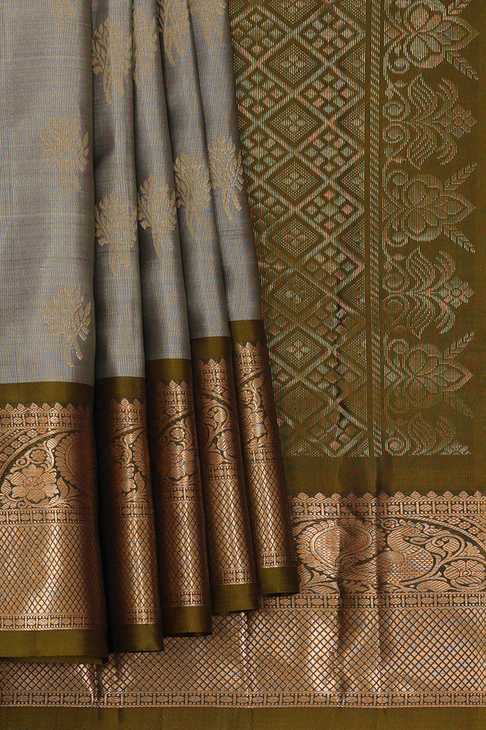 Image of Kanchipattu Grey Brocade Saree