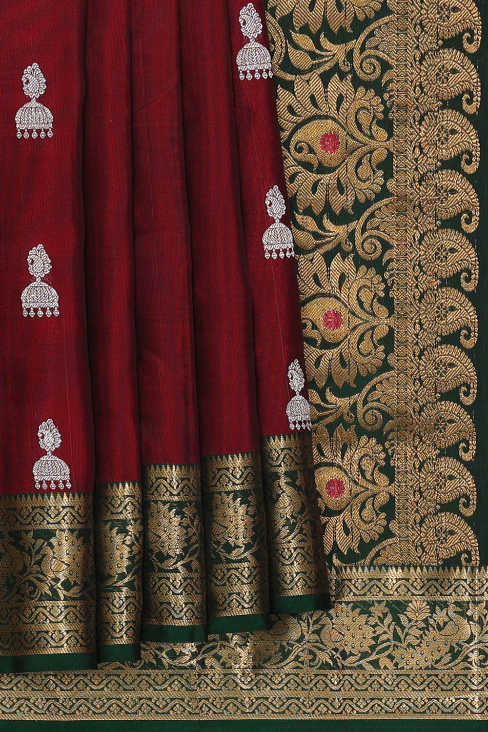 Image of Kanchipattu Dark Red Brocade Saree