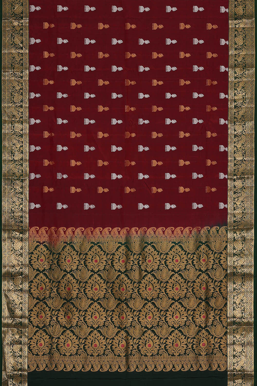 Image of Kanchipattu Dark Red Brocade Saree