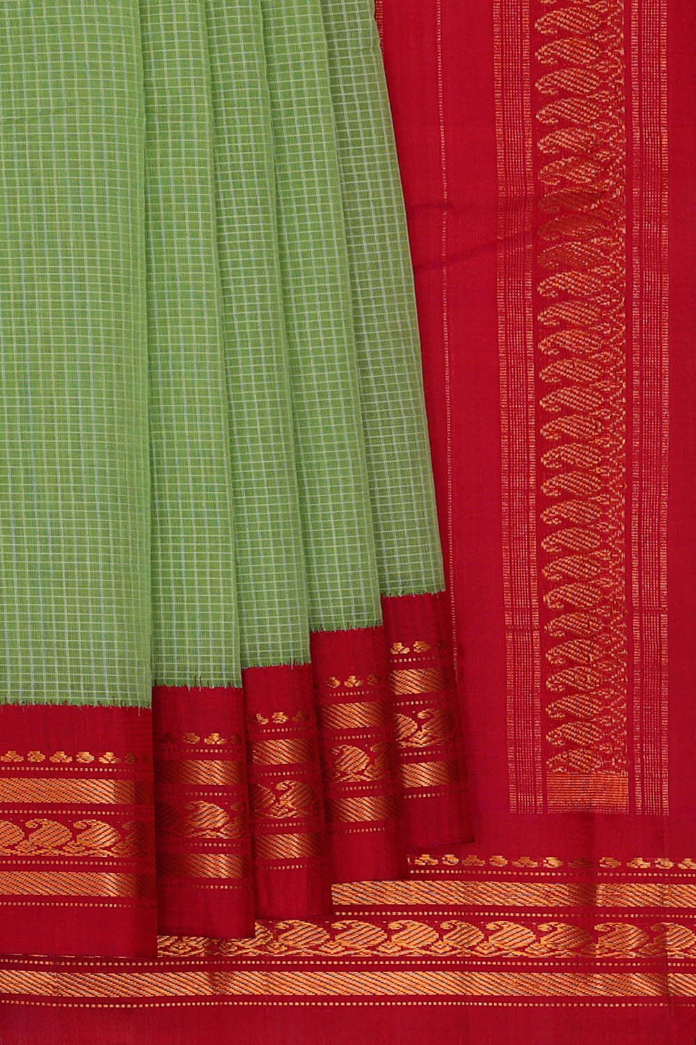 Image of Gadwal Cotton Pista Green Saree
