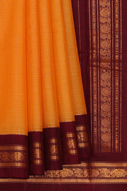 Image of Gadwal Cotton Mustard Orange Saree