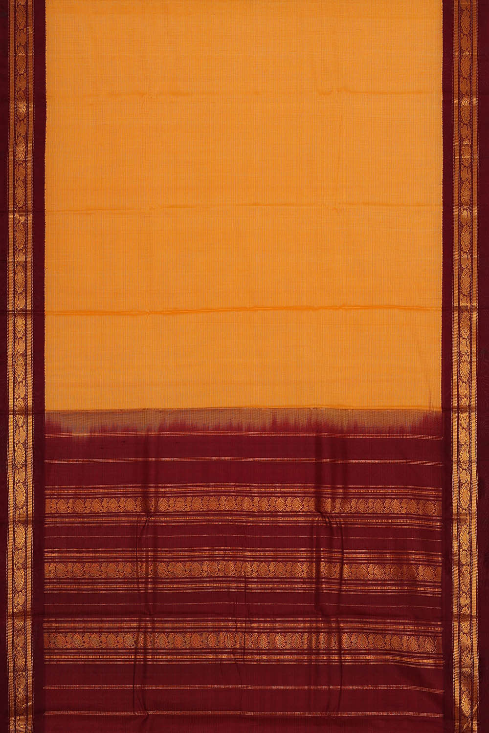 Gadwal Cotton Mustard Orange Saree