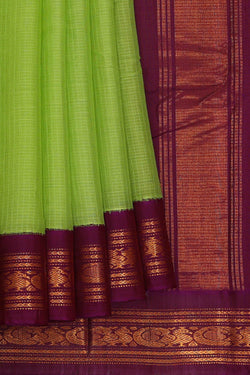 Image of Gadwal Cotton Parrot Green Saree