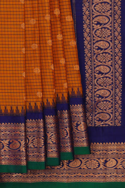 Image of Gadwal Silk Mustard Yellow Saree