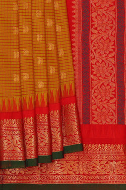Image of Gadwal Silk Dark Mustard Yellow Saree