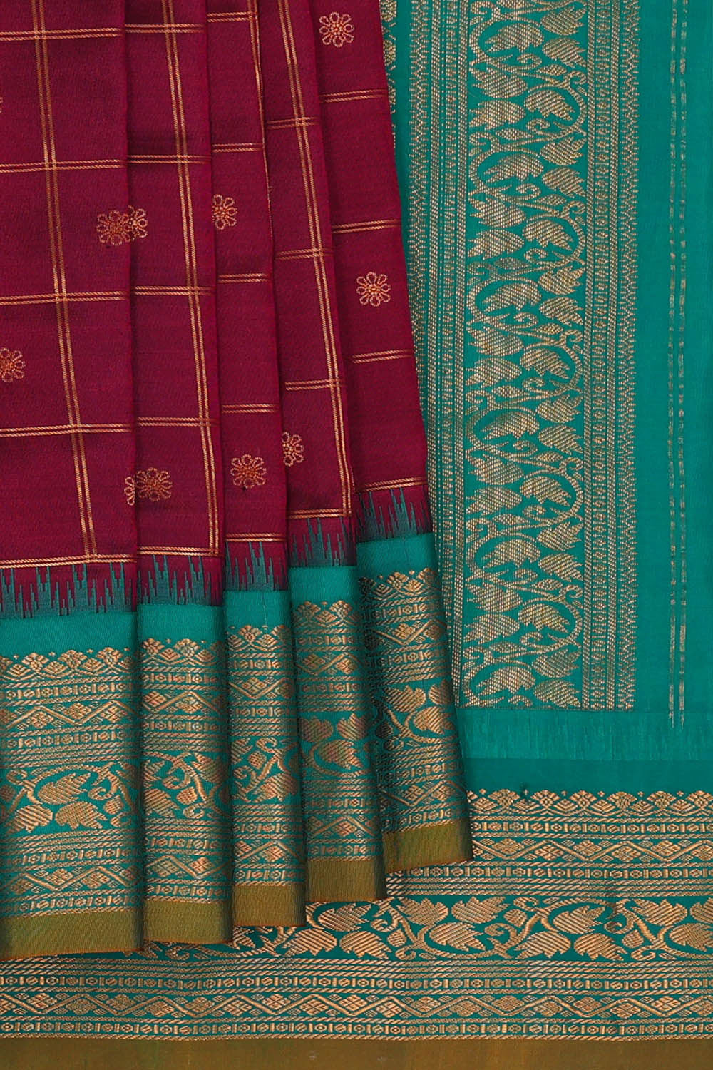 Image of Gadwal Silk Dark Red Saree