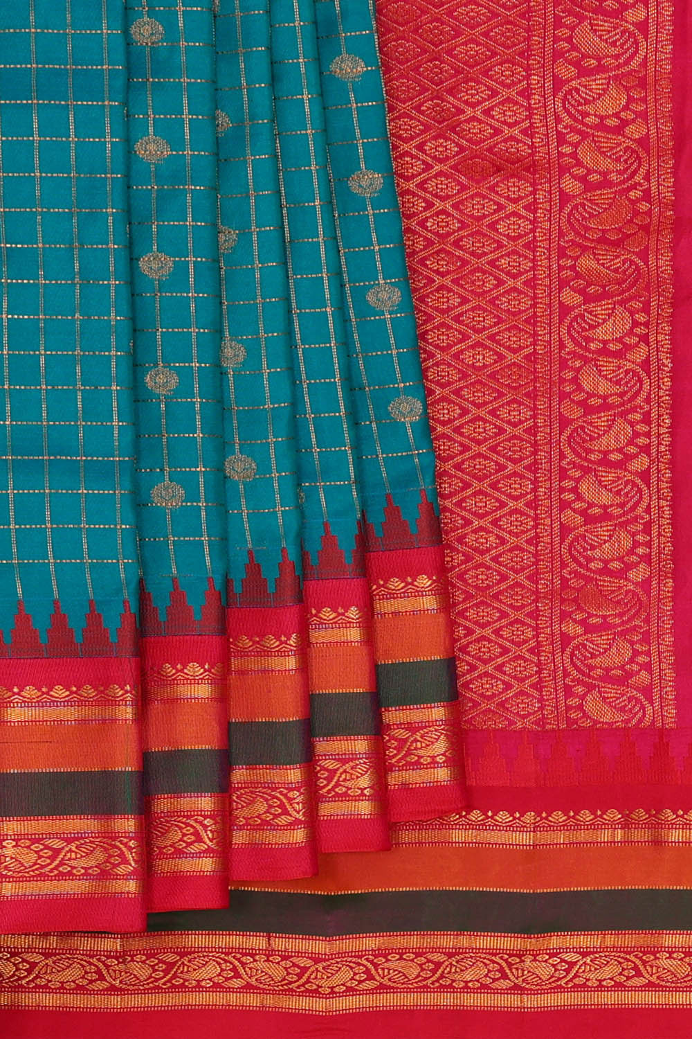 Gadwal Silk Teal Blue Saree