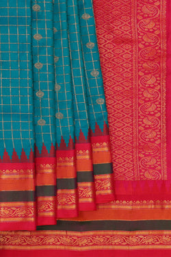 Image of Gadwal Silk Teal Blue Saree