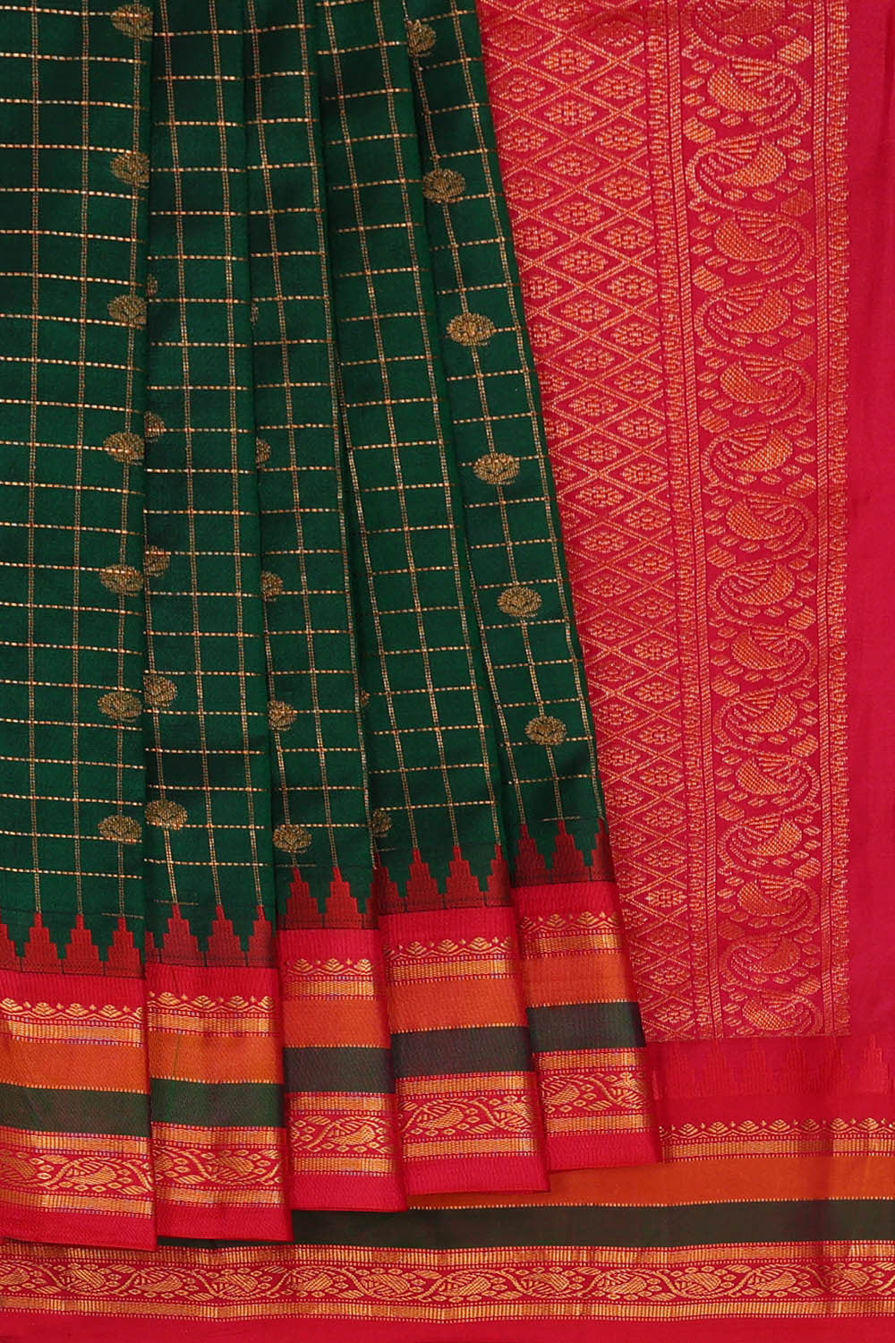 Gadwal Silk Bottle Green Saree