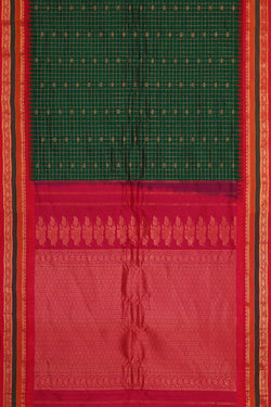 Image of Gadwal Silk Bottle Green Saree