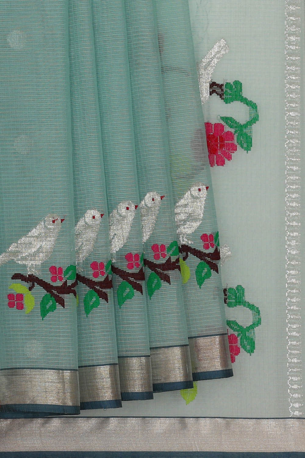 Image of Zari Kota Sea Blue Saree