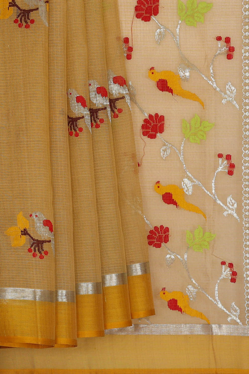 Zari Kota Mustard Yellow Saree