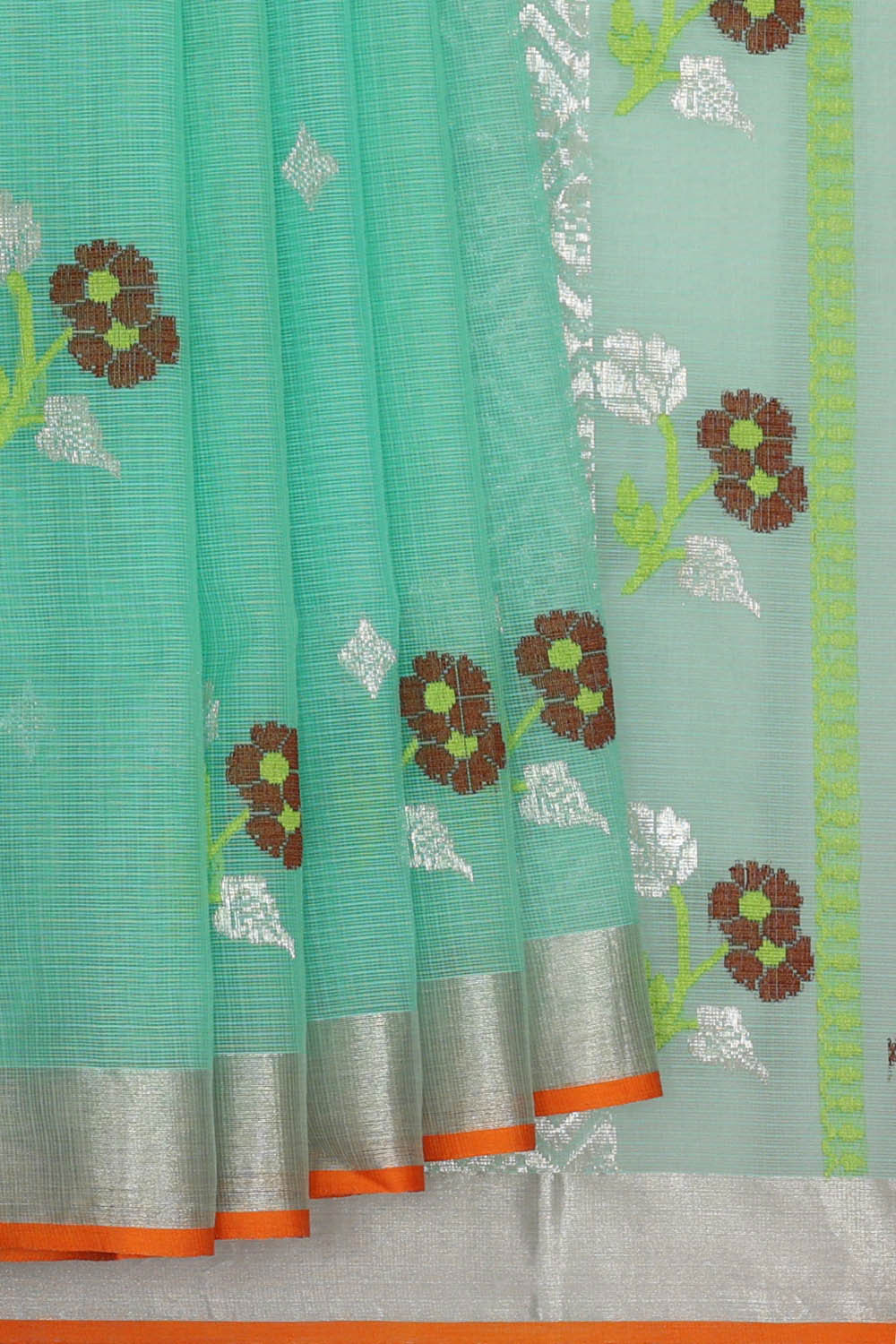Image of Zari Kota Sea Green Saree