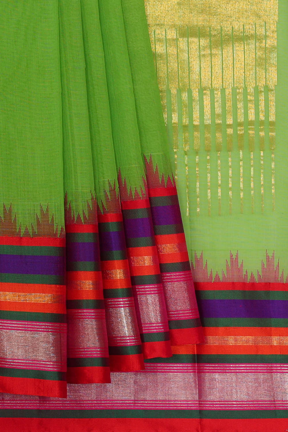 Parrot Green Cotton Saree