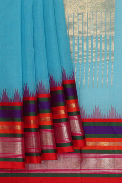 Image of Sky Blue Cotton Saree
