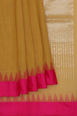 Image of Ponduru Cotton Mustard Yellow Saree