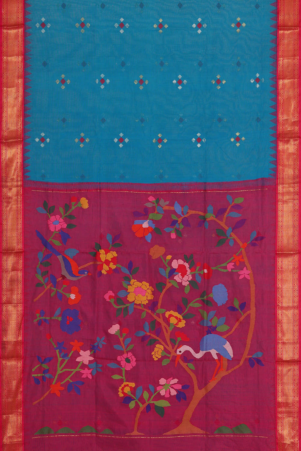 Image of Ponduru Cotton Blue Saree