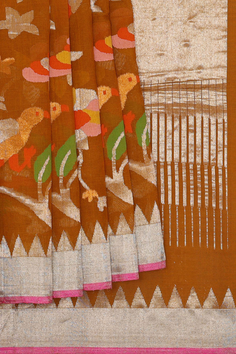 Ponduru Cotton Mustard Brown Saree